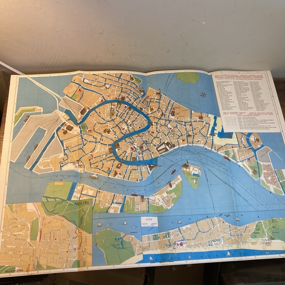Vintage 1960s Venezia Venice Italy Fold Out Tourist Map‎ Travel Guide Lido